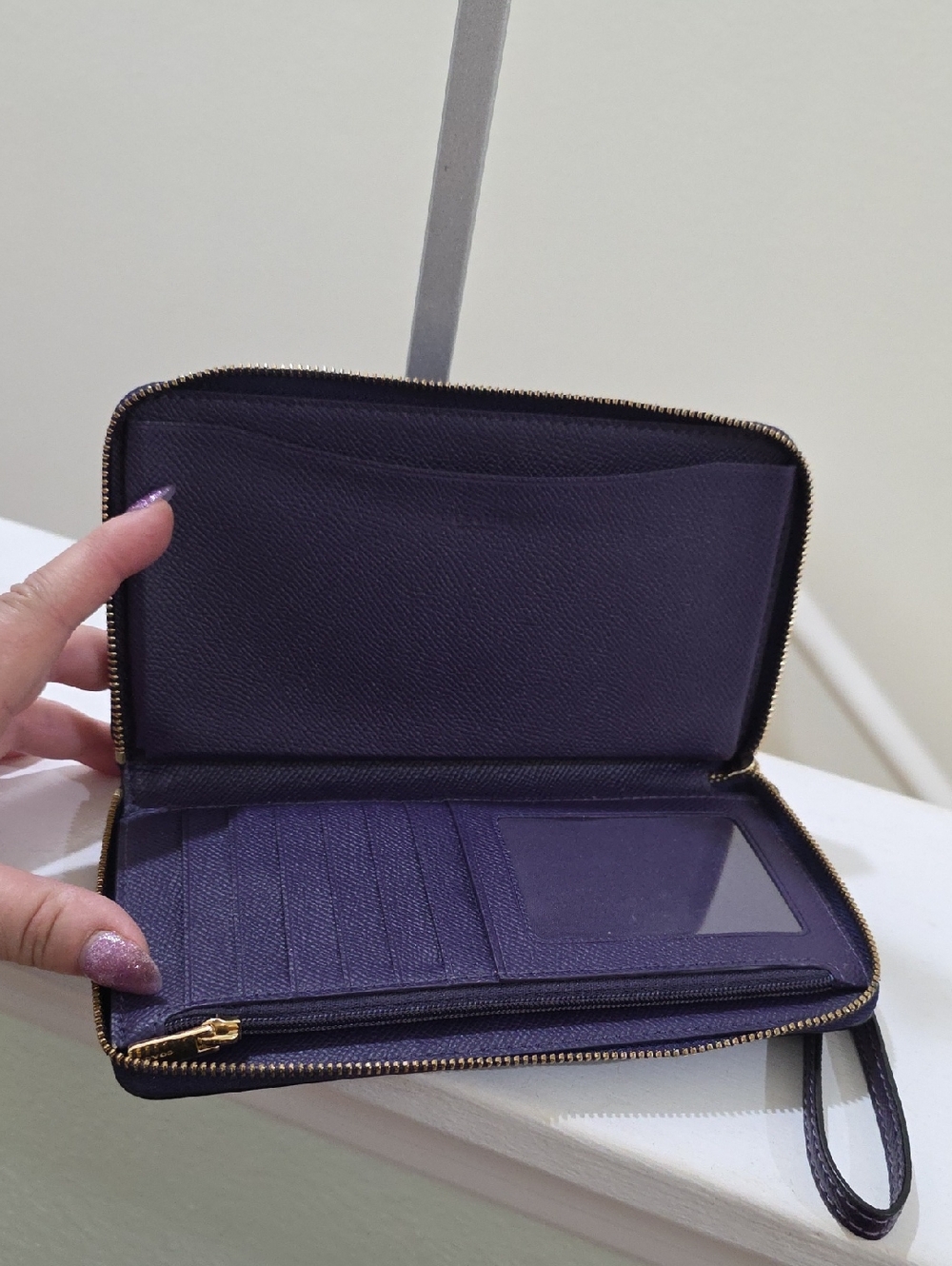 Coach F73413 Crossgrain Leather Large Phone Zip Around Wallet  Purple/Gold EUC - Picture 5 of 11